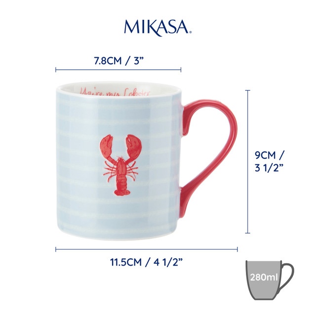 Mikasa Fine China 280ml Straight Sided Mug, Lobster, Gift boxed