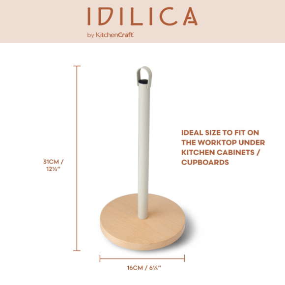 KitchenCraft Idilica Beech Wood and Galvanised Steel Towel Holder, Tagged