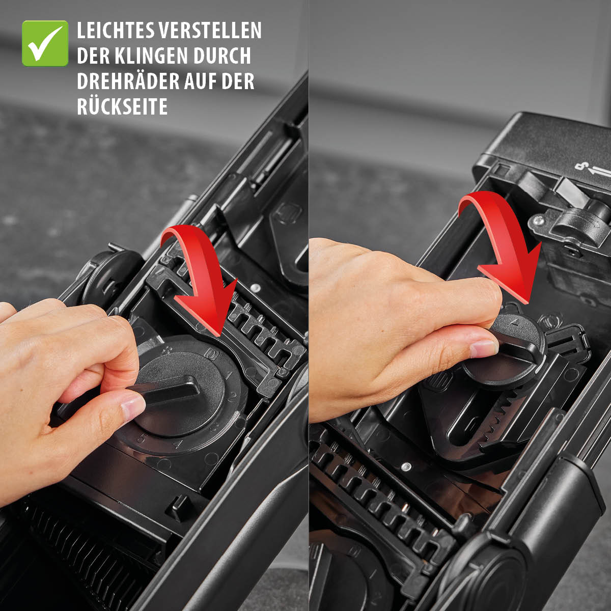 Mandoline, Veilige Aardappel & Groentesnijder, Instelbaar, Plakken & Julienne, Antislip, Inclusief Opvangbak, Zwart, RVS, Kunststof - GEFU | STANDO XL