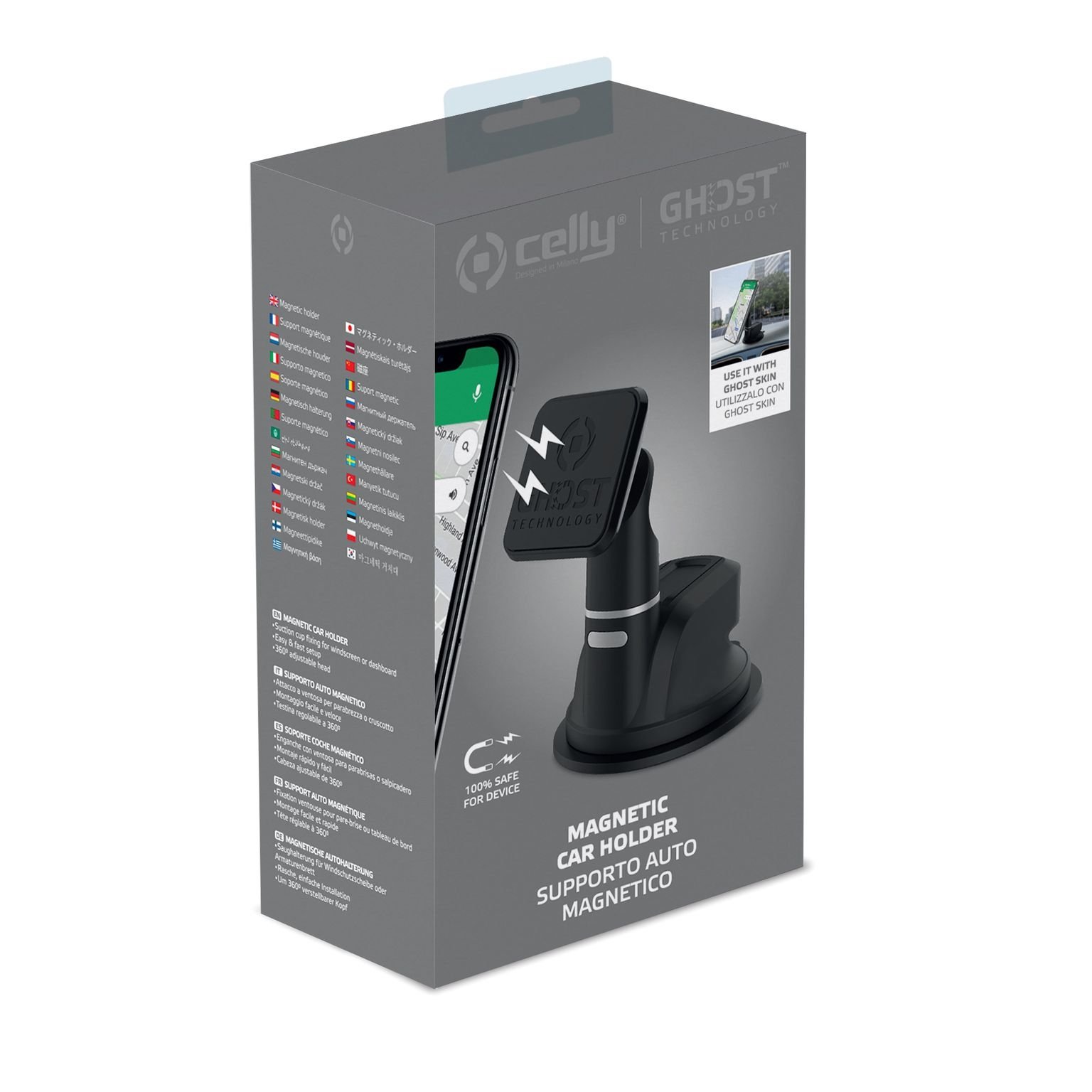 Ghost Magnetische Dashboard Smartphonehouder, Zwart - Kunststof - Celly