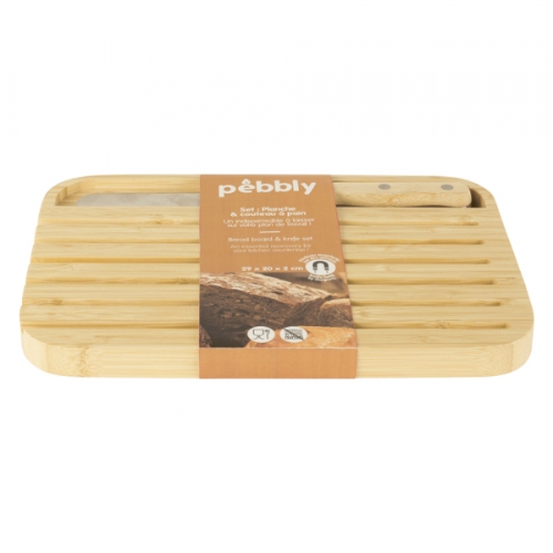 Broodplank met Broodmes, Bamboe, 29 x 20 cm - Pebbly