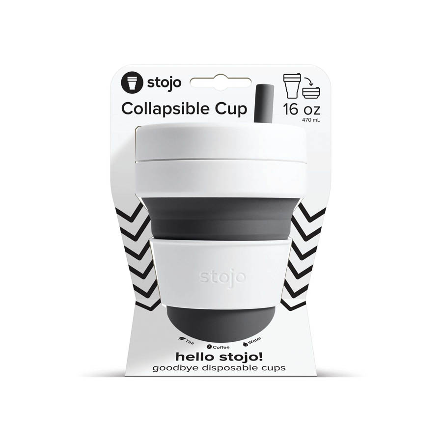 Biggie Cup, Slate - 470 ml - Koffiebeker - Drinkbeker - Zwart / Wit - Opvouwbaar | Stojo