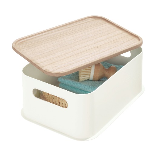 Opbergbox met Handvat en Deksel, 30.2 x 21.3 x 12.7 cm,  Paulownia Hout, Kokoswit - iDesign | Eco Storage