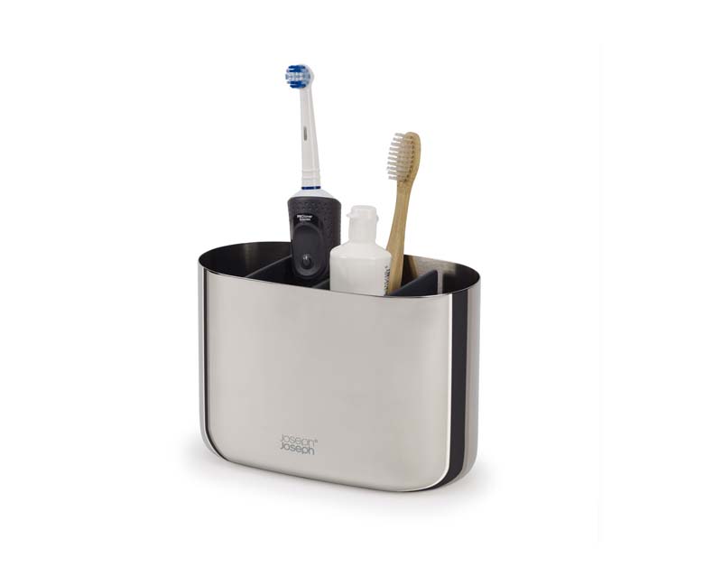 Luxe Tandenborstel Organizer Large, 17.5 x 9.4 x 11.7 CM, Met 3 verdeelvakken, RVS, Zilver - Joseph Joseph | EasyStore