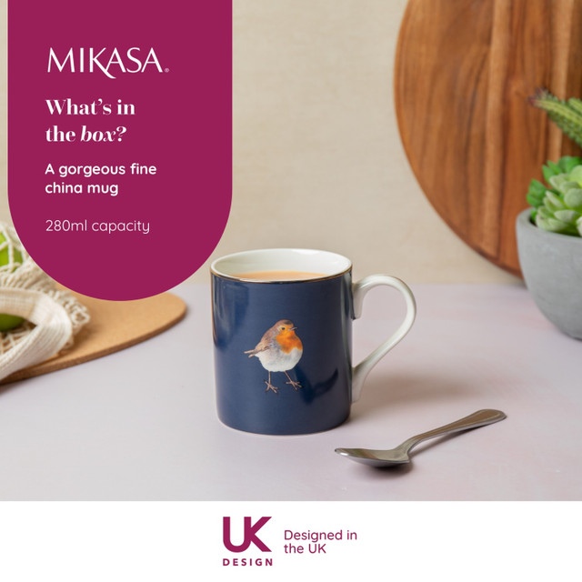 Mikasa Fine China 280ml Straight Sided Mug, Robin, Gift boxed