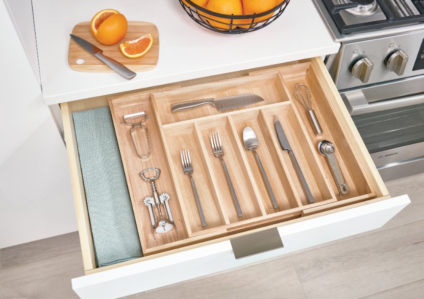 Bestekla Organizer, 38.1 x 34.3 x 6.4 cm, Uittrekbaar, Paulownia Hout - iDesign | Eco Wood