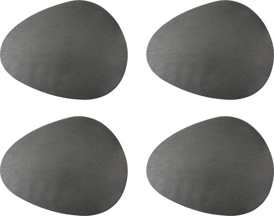 Placemats, Set van 4 Stuks, Kiezel Vorm, Kunstleer, 38 x 30 CM, Slate Grijs - Mikasa