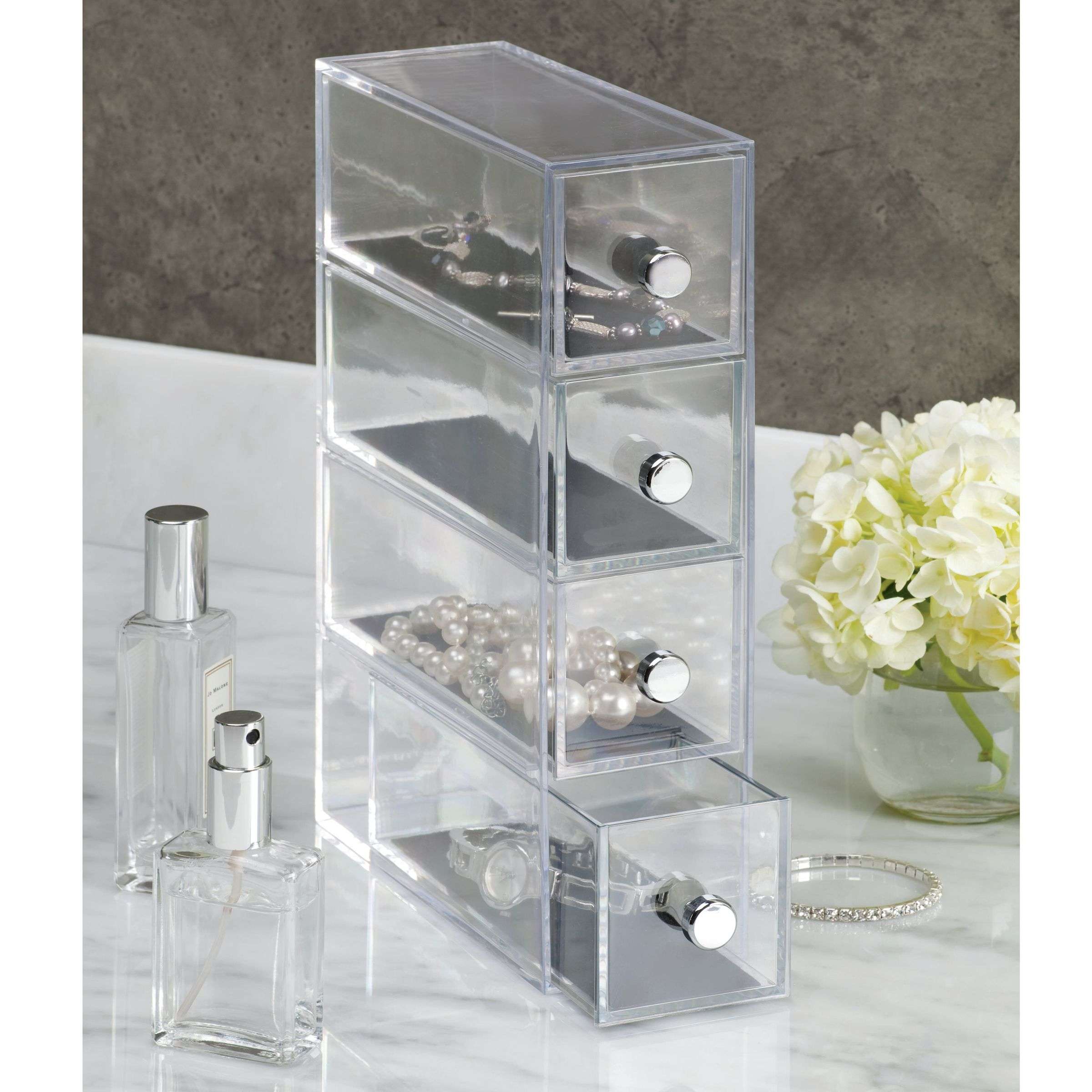 Ladekast, Sieraden Organizer, Small, 4 Lades, 6.6 x 17.7 x 25.2 cm, Transparant, Kunststof - iDesign | Clarity