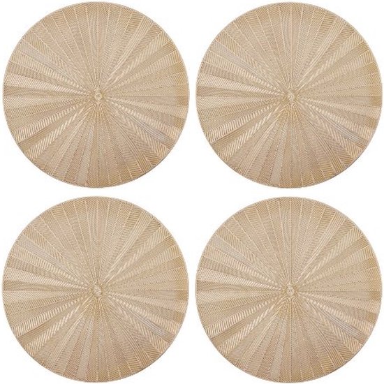 Placemats, Set van 4 Stuks, Rond, Kunstleer, 38 CM, Goud - Mikasa