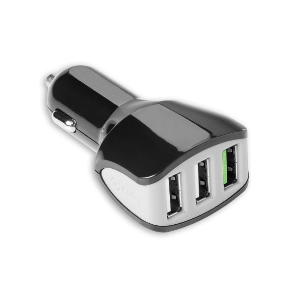 Turbo Autolader 4.4A met 3 USB poorten, Zwart - Celly