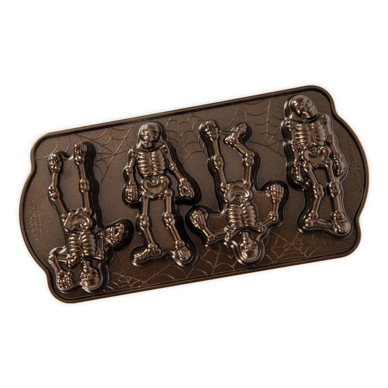 Bakvorm "Spooky Skeleton Cakelet Pan" - Nordic Ware | Fall Harvest Bronze