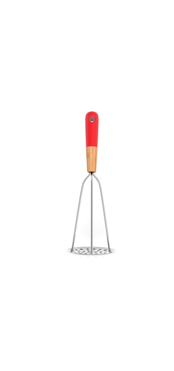 Pureestamper, Bamboe en RVS, 30 cm, Rood - Pebbly