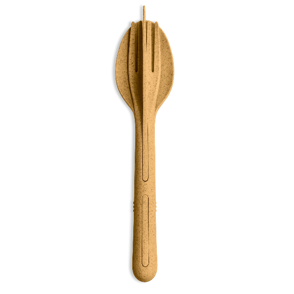 Reisbestek, Bestekset van 3 Stuks, Medium, Mes, Vork, Lepel, Natuur Hout Bruin, Organic Bio-Circular - Koziol | Klikk