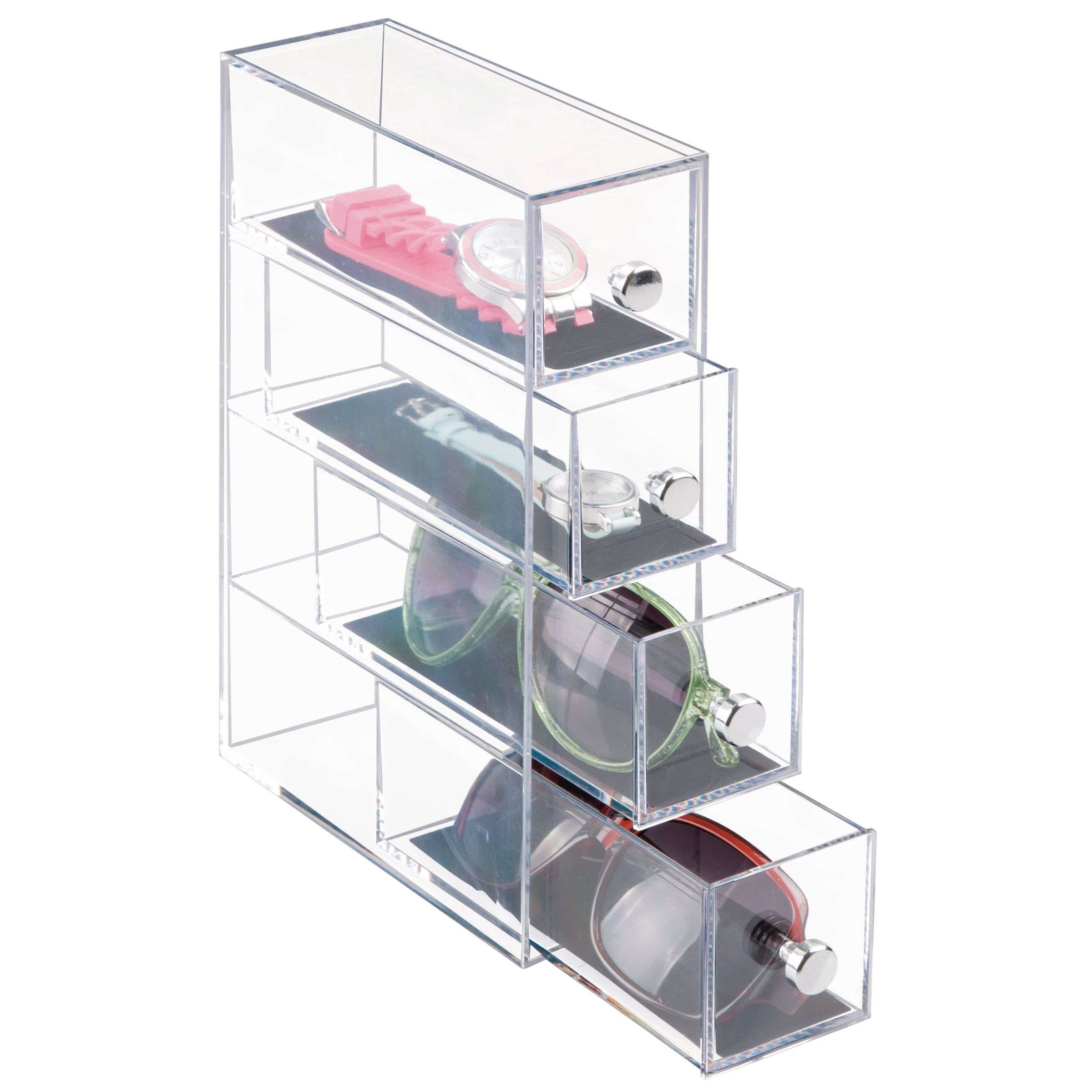 Ladekast, Sieraden Organizer, Small, 4 Lades, 6.6 x 17.7 x 25.2 cm, Transparant, Kunststof - iDesign | Clarity
