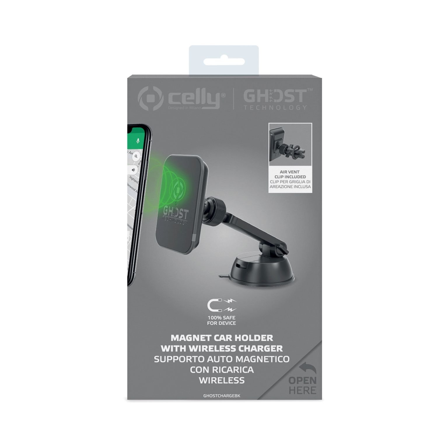 Ghost Charge Smartphonehouder met Draadloze Magnetische Oplader - Kunststof - Celly