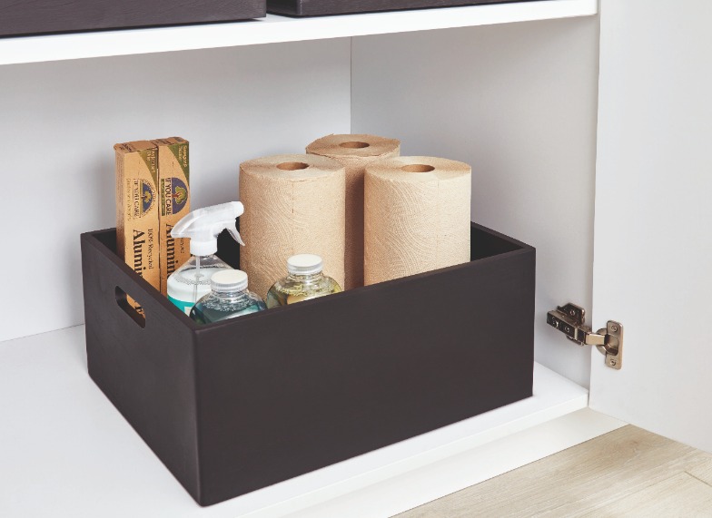 Opbergbox met Handgrepen, 38 x 46 x 20.5 cm, Paulownia Hout, Zwart - iDesign | The Home Edit