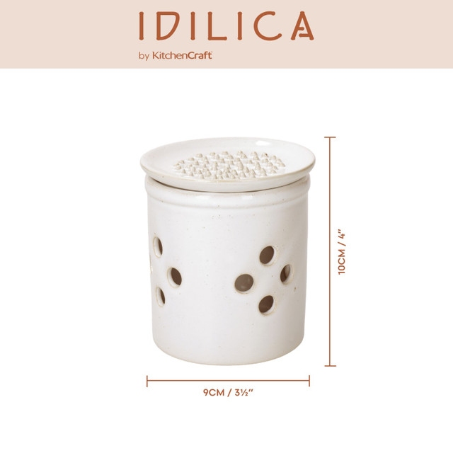 KitchenCraft Idilica Stoneware 10cm Garlic Store and Grater, Sleeved