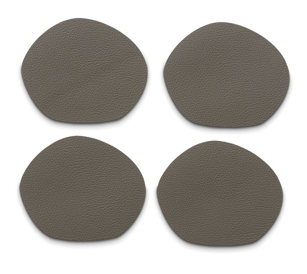Glazen Onderzetter, Kunstleer, 10 x 12 cm, Grijs, Set van 4 Stuks - Kela | Stone