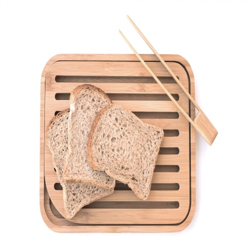 Broodplank met Tang, Bamboe, 26 x 20 cm - Pebbly