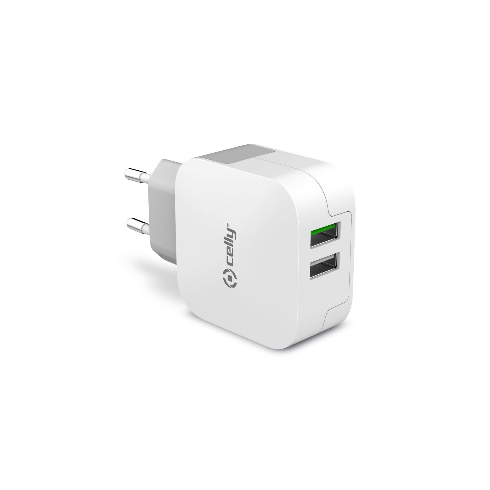 Turbo Lichtnetadapter 3.4A met 2 USB poorten, Wit - Celly