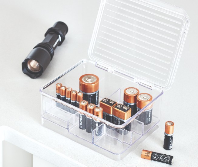 Batterij Organizer met Deksel, 16.9 x 14.1 x 7.5 cm, Stapelbaar, Kunststof, Transparant - iDesign | Linus