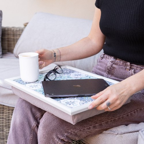 Laptray, Schoot Dienblad, Groenblauwe Tegeltjes, 44 x 34 cm - Creative Tops