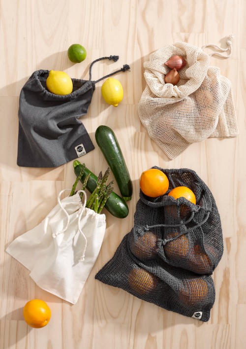 Mesh Groentezakken, Set van 4, Katoen, Naturel - Ladelle | Eco Recycled