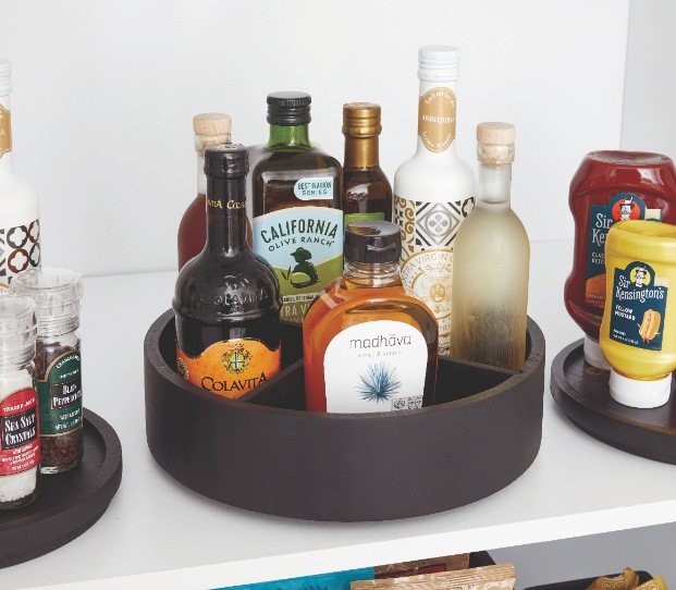 Lazy Susan Draaiplateau met Vakken, 30.5 cm, Paulownia Hout, Zwart - iDesign | The Home Edit