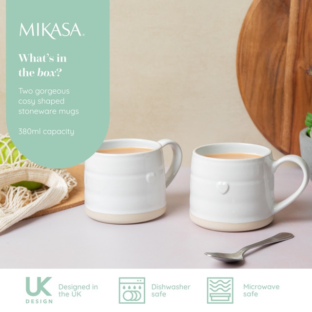Mikasa Stoneware 2pc 380ml Cosy Mugs, Heart, Gift boxed