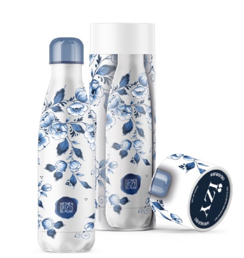 Thermosfles 0.5L, RVS, Bloemen - IZY | Heinen Delfts Blauw