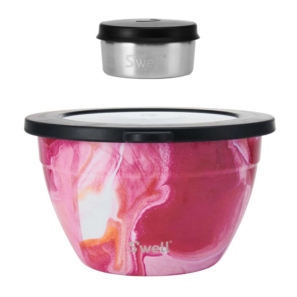 Saladekom Set - Agaat Roze - Met apart dressing reservoir - 1,9Liter - Duurzaam - S'Well | Rose Agate