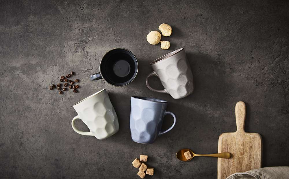 Beker, Mok, Set van 4 Stuks, 325 ML, Gedeukt Effect, Keramiek - Barbary & Oak | Fossil