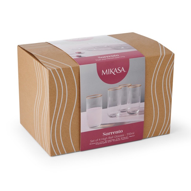 Mikasa Sorrento 4pc Highball Glasses, 510ml, Gift boxed