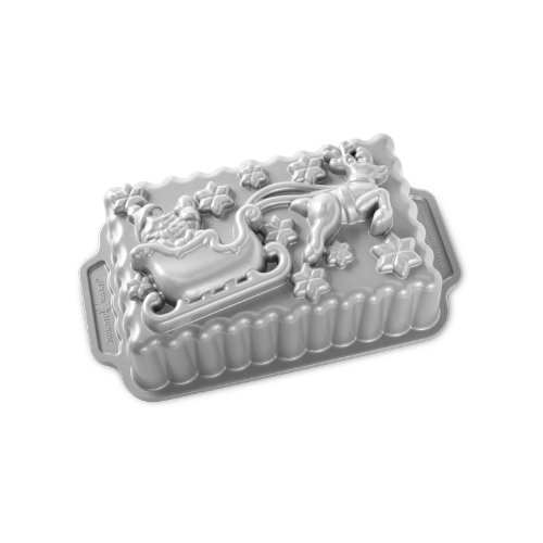 Bakvorm "Santa Sleigh Loaf Pan" - Nordic Ware | Sparkling Silver Holiday