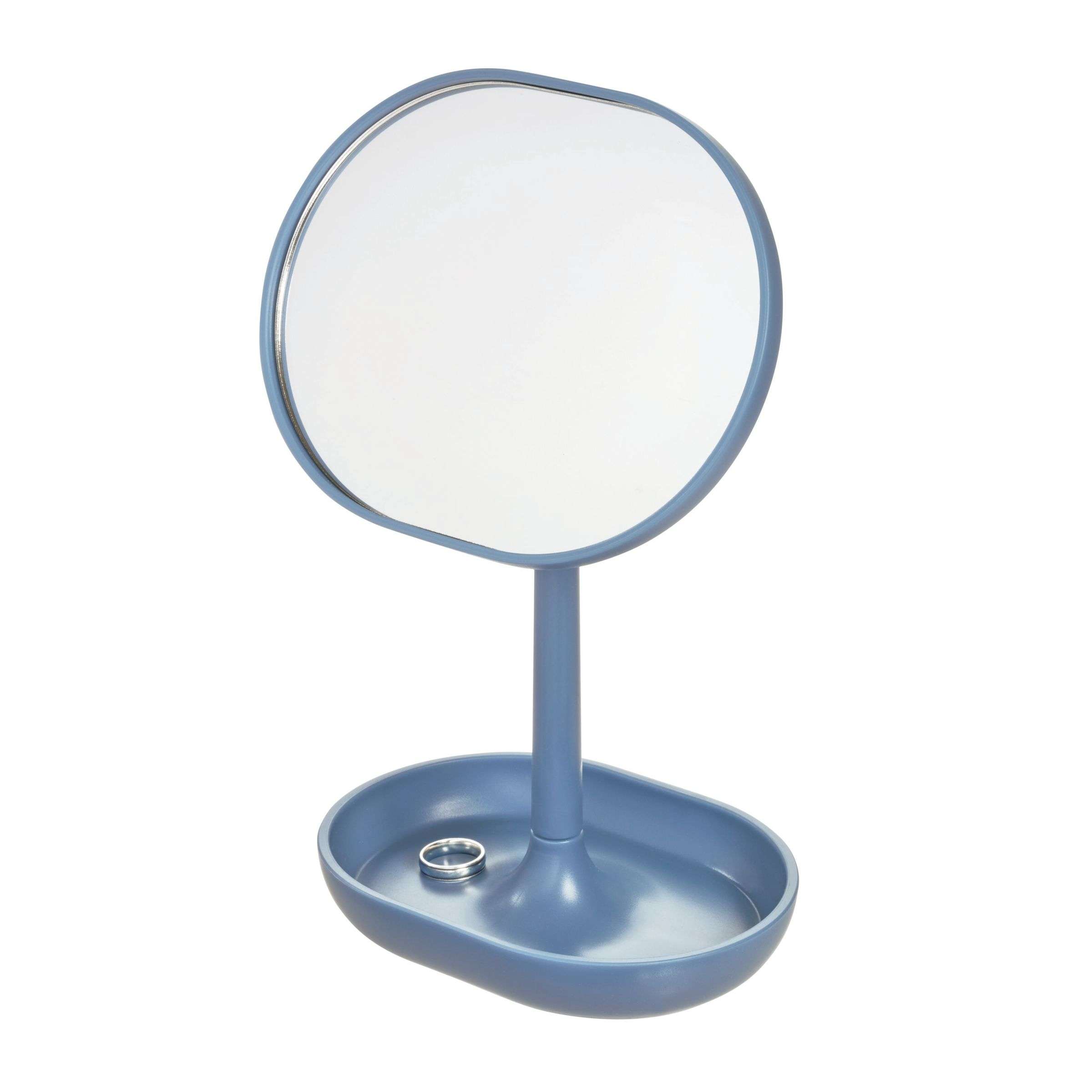 Spiegel met Bakje, Staand, 16.5 x 11.3 x 19.8 cm, Kunststof, Blauw - iDesign | Cade