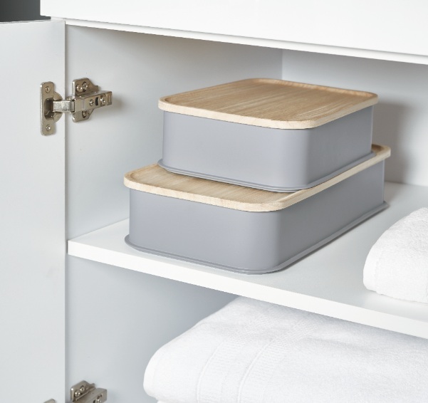 Opbergbox met Deksel, 30.2 x 21.3 x 7.6 cm, Paulownia Hout, Grijs - iDesign | Eco Storage