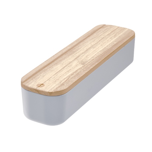 Opbergbox met Deksel, Large, 9 x 36.5 x 6 cm, Gerecycled Kunststof/Hout, Grijs - iDesign | Eco Storage