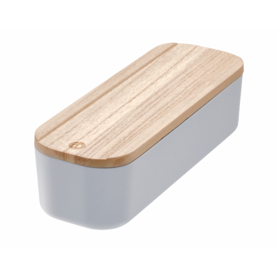 Opbergbox met Deksel, Medium, 9 x 27.5 x 6 cm, Gerecycled Kunststof/Hout, Grijs - iDesign | Eco Storage