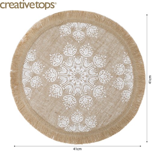 Creative Tops Hessian Jute Patterned Woven Placemats - White leaf
