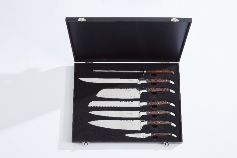 Messenset, 7 delig, Wengéhout/RVS, Bruin - Aanzetstaal, Santokumes, Ham Mes, Broodmes, Koksmes, Schilmes - Laguiole by Haws