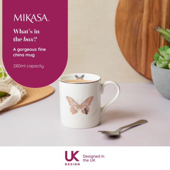 Mikasa Fine China 280ml Straight Sided Mug, Butterfly, Gift boxed