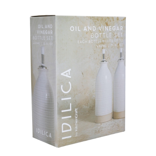 KitchenCraft Idilica Stoneware Oil and Vinegar Set, Gift Boxed