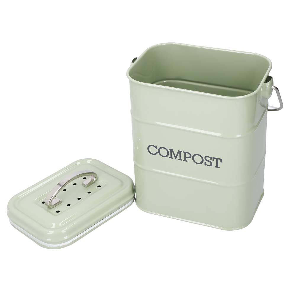 Compostbak Saliegroen - Staal - Duurzaam - Praktisch - Compostemmer - KitchenCraft | Living Nostalgia