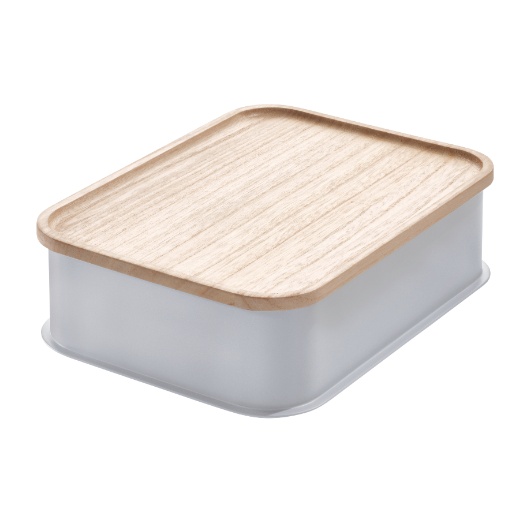 Opbergbox met Deksel, 30.2 x 21.3 x 7.6 cm, Paulownia Hout, Grijs - iDesign | Eco Storage