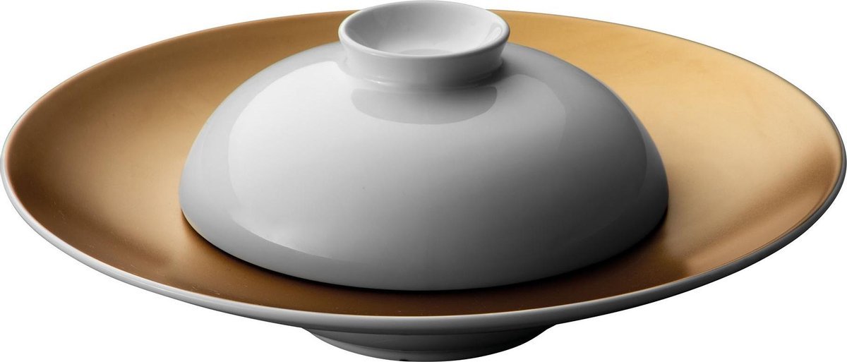 Presentatiebord en kom, Wit/Goud - Porselein - BergHOFF|Gem Line
