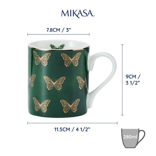 Mikasa Fine China 280ml Straight Sided Mug, Butterflies, Gift boxed