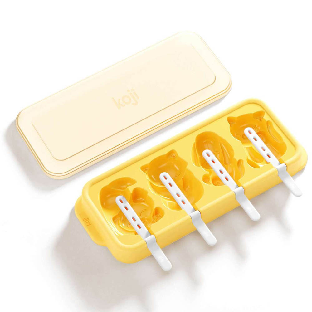 IJslolly Vorm, Ice Pop Set, voor 4 IJsjes, Kat en Hond, Geel, BPA vrij, Polypropyleen - Koji by ZOKU