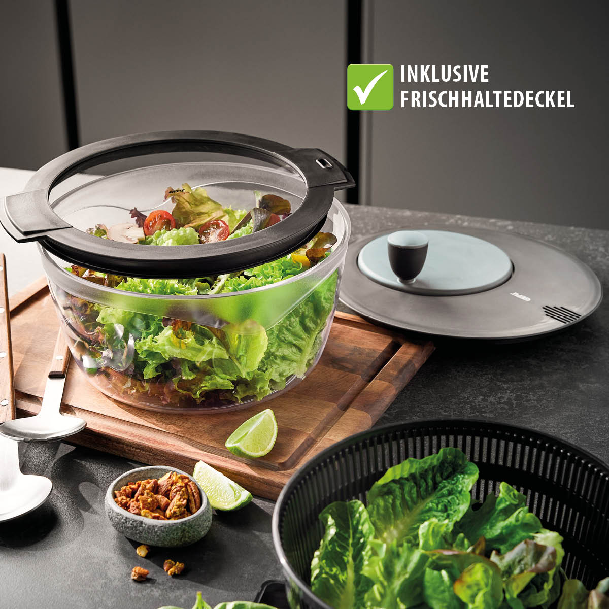 Slacentrifuge, Sladroger, Slazwierder, 3L, Afgiet Deksel, Vershoud deksel, Ø25 cm, Stay Fresh Lid - GEFU | Rotaro