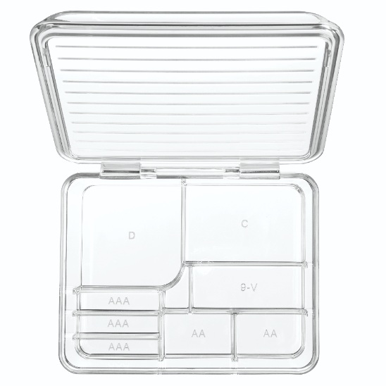 Batterij Organizer met Deksel, 16.9 x 14.1 x 7.5 cm, Stapelbaar, Kunststof, Transparant - iDesign | Linus