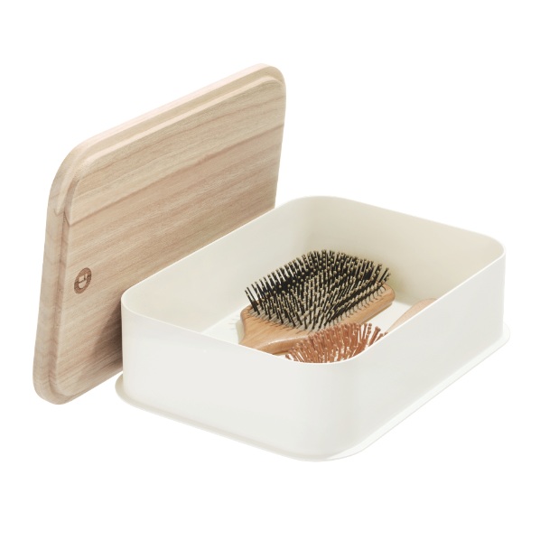 Opbergbox met Deksel, 30.2 x 21.3 x 7.6 cm, Paulownia Hout, Kokoswit - iDesign | Eco Storage